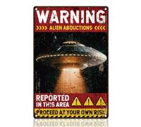 DOODLREAM Vintage Alien Warning Metal Tin Sign Wall Decor Alien Sign Proceed At Your Own Risk Wall Poster for Home Living Room Bedroom Man Cave Bar Game Room Garage Wall Art Decor