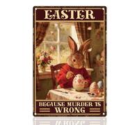 DOODLREAM Vintage Easter Rabbit Metal Tin Sign Wall Decor Cute Easter Bunny Eggs 20 x 30 cm Humorous Wall Poster for Home Farmhouse Dorm Bedroom Yard Garage Garden Decor Gift
