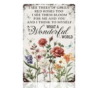 DOODLREAM Vintage Flower Wall Decor Sign, What a Wonderful World Inspirational Quote Floral Wall Art, Metal Tin Poster for Home Bedroom Kitchen Cafe Bar Wall Decor Gift 8 x 12 Inch