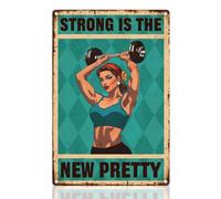 DOODLREAM Weightlifting Lady Inspirational Tin Sign Retro Metal Wall Decor 20x30cm Vintage Fitness Strong is The New Pretty Wall Art Poster for Home Cafes Gym Gallery Man Cave Office Club Decor Gif