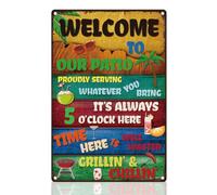 DOODLREAM Welcome to our Patio Retro Wall Decor Metal Tin Sign 20x30cm Terrace Vintage Wall Art Poster for Outdoor BBQ Party Playroom Man Cave Office Clubs Decor Gift