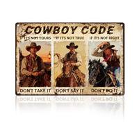 DOODLREAM Western Cowboy Code Metal Tin Sign Wall Decor Moral Values Quote 20 x 30 cm Vintage Wall Poster for Farmhouse Bar Man Cave Cafe Bedroom Office Dorm Gym Decor Gift