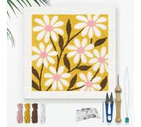 DOODLREAM White Daisy Flower DIY Punch Needle Embroidery Kit for Adult Beginner, 24 cm Floral Punch Stitching Craft Set for Starter with Frame, Fabric Pattern, Threader, Yarn, Punch Needle