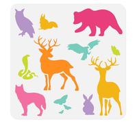 DOODLREAM Wild Animals Wall Stencil Bear Owl Deer Fox Rabbit Eagle Snake Butterfly 30 x 30cm Reusable Stencil for Painting on Wood, Floor, Wall and Fabric, Animal Theme Template for DIY Craft Painting