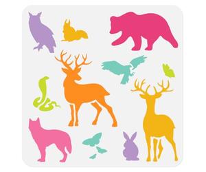 DOODLREAM Wild Animals Wall Stencil Bear Owl Deer Fox Rabbit Eagle Snake Butterfly 30 x 30cm Reusable Stencil for Painting on Wood, Floor, Wall and Fabric, Animal Theme Template for DIY Craft Painting