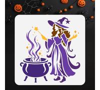 Doodlream Witch with Magic Pot Stencil for Painting Beautiful Witch Silhouette Stencil Drawing Template, Halloween DIY Craft Template for Wall Home Decor Wood Burning Card Journal Canvas 30×30cm