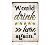 DOODLREAM Would Drink Here Again Funny Tin Sign Retro Metal Wall Decor 20 x 30cm Beer Coffee Five-star Vintage Wall Art Poster for Home Coffee Cafe Room Bar Man Cave Pub Decor Gift