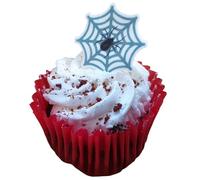 Doodylou Edible Halloween Spider Web Toppers for Cupcakes and Cake Decorating, Wafer Spiderwebs with Spider Decorations 3.5 cm x 3.5 cm, Pack of 24