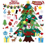 DOOFE Felt Christmas Tree Set for Kids, 3.12ft Xmas Tree with 42pcs Felt Santa Elk Snowman Baubles Christmas Ornaments and Banner, Indoor Wall Hanging Decorations Xmas Gift for Children Toddler Kids