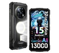 DOOGEE Fire 5 UItra 4G Android 15 Rugged Smartphone,1200LM Dual Camping Light,13000mAh 18W,32GB+256GB/2TB Rugged Phone,6.6" HD+90Hz,48MP AI Camera,Triple Slots Sim-Free Mobile Phones,IP68/NFC Black