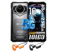 DOOGEE S200 5G AI Rugged Smartphone Android 16,1.32" AMOLED Rear Display,48GB+256GB/2TB,10100mAh 33W,6.72" FHD+120Hz,100MP+20MP SIM-Free Unlocked Mobile Phone W/Headphone,IP68,NFC,WiFi6,Face ID(Black)