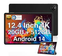 DOOGEE T30 MAX 12.4" Tablet 4K Android 14, 20(8+12) GB RAM 512GB ROM (2TB TF), 10800mAh/33W Android Tablet, 50+20MP Camera, Side fingerprint/Widevine L1/Face Unlock/Smart PA/Hi-Res/DRM L1, Black