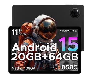 DOOGEE Tab A9+ Android Tablet, 11 inch, Gemini AI, 8,580 mAh, Octa-Core, 20GB RAM + 64GB ROM, 2TB Expandable, 13MP+5MP Camera, Widevine L1, Face ID, BT 5.0, 5G Wi-Fi, GPS, FM, OTG, Black