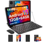 DOOGEE TAB A9 Newest Android 15 Tablet 10 Inch (2025), 12GB+64GB/2TB TF& Unisoc T310, 6580mAh Battery, 5G WiFi+GMS+Bluetooth 5.0+Face ID, 3.5mm Jack, Tablets with Keyboard, Pen, Mouse & Case- Black