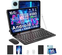 DOOGEE TAB A9 Newest Android 16 Tablet, 10 inch With Gemini AI, 12GB+64GB/2TB TF& Unisoc T310, 6580 mAh Battery, 5G WiFi+GMS+BT5.0+Face ID, 3.5mm Jack, Tablets with Keyboard, Pen, Mouse& Case- Blue