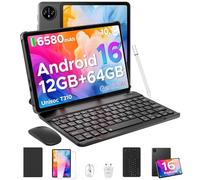 DOOGEE TAB A9 Newest Android 16 Tablet, 10 inch With Gemini AI, 12GB+64GB/2TB TF& Unisoc T310, 6580 mAh Battery, 5G WiFi+GMS+BT5.0+Face ID, 3.5mm Jack, Tablets with Keyboard, Pen, Mouse& Case- Black