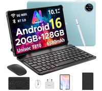 DOOGEE Tab A9 Pro Android 16 Tablet with Keyboard, Gemini AI 20GB RAM+128GB(2TB) ROM Unisoc T310 10 inch Tablets 6580mAh Battery AI Camera|5G WiFi|Bluetooth|Face ID|3.5mm Gaming Tablet with Pen Blue