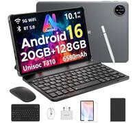 DOOGEE Tab A9 Pro Android 16 Tablet with Keyboard, Gemini AI 20GB RAM+128GB(2TB) ROM Unisoc T310 10 inch Tablets 6580mAh Battery AI Camera|5G WiFi|Bluetooth|Face ID|3.5mm Gaming Tablet with Pen Gray