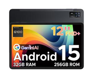 DOOGEE Tab E3+ Android 15 Tablet, 12inch FHD+ with SIM Card Slot, Helio G100 Octa-Core AI, 90Hz Gaming, 32GB+256GB/2TB, 8800mAh, 7.5mm Ultra-Thin, Quad Speakers, Face ID, Black