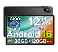 DOOGEE TAB G6 PRO Android 16 Tablet 12 Inch Android Tablets, 2.4K 90Hz, 36GB+128GB/2TB Tablet with Sim Card Slot, 9000mAh,Helio G100 Octa Core,4G LTE| 5G WiFi| 13MP+8MP| Face ID| BT 5.2| GPS-BLACK