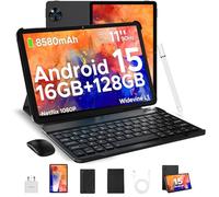 DOOGEE U11 Android 15 Tablet with Keyboard, 16GB RAM 128GB ROM(TF 2TB), 8580mAh Battery, Octa-Core Android Tablets 11 Inch, Widevine L1, 3.5mm Jack, 5G WiFi Tablet with Pen, Mouse & Case - Black