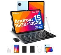 DOOGEE U11 Android 15 Tablet with Keyboard, 16GB RAM 128GB ROM(TF 2TB), 8580mAh Battery, Octa-Core Android Tablets 11 Inch, Widevine L1, 3.5mm Jack, 5G WiFi Tablet with Pen, Mouse & Case - Blue