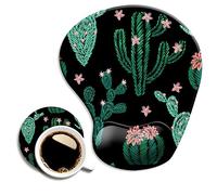 DOOKE Ergonomic Mouse Pad with Wrist Support and Coaster,Mouse Pads with Non-Slip PU Base for Home Office Working Studying Easy Typing & Pain Relief Cute Cactus