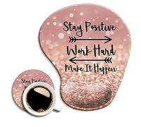 Dooke Ergonomic Mouse Pad with Wrist Support and Coaster, Non-Slip PU Base for Home Office Working Studying Easy Typing & Pain Relief Stay Positive