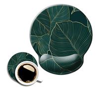DOOKE Ergonomic Mouse Pad with Wrist Support,Wrist Pad with Coaster Non-Slip Rubber Base for Computer,Laptop,Home Office Gaming,Working,Easy Typing & Pain Relief,Green Leaves
