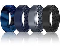 Dookeh Breathable Mens Silicone Wedding Rings, Rubber Ring Bands For Men, Black Blue Camo Engagement Band, Best for Workout, 1-4-7 Pack (O-Black,Darkgray,Navyblue,Darkcamo, 10)