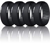 Dookeh Breathable Silicone Wedding Rings for Men - Skin Safe Mens Rubber Wedding Bands - Improved Design for Crossfit Workout Swimming Firefighters Military (All Black, Size 11)