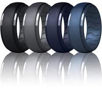 Dookeh Silicone Wedding Ring for Men - Mens Silicone Wedding Band - Breathable Skin Safe Improved Design for Crossfit Workout Swimming Firefighters Military (T-Dgray,Black,Navy Blue,Blue, 10)