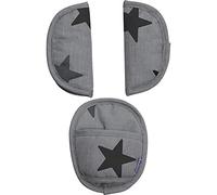Dooky Car Seat Belt Pads, Harness Strap Pads for Baby's Protection, Universal Size Suitable for 3- and 5-Point Belt System, Group 0+ yrs, 3-Piece Set (2 Shoulder Pads, 1 Crosspiece), Grey Stars