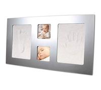 Dooky Happy Hands Extra Large Frame With Non-Toxic, Skin-Firendly Clay for Baby Hand & Foot Impression and 2 Photos, Newborn Keepsake, Memory, Lasting Impressions, 43 x 23.5 cm, Silver