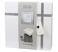 Dooky Happy Hands - Frame (Silver) for Baby's 3D Hand or Footprint + Memory Box (White), Luxury Baby Gift Set Box, Includes Box dividers, Hair Envelope, Tooth Box, Modelling Clay