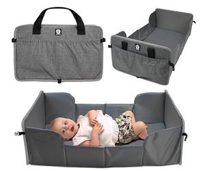 Dooky Original Traveller - Foldable Baby Travel Cot with Mattress - Super Light, Compact, External Compartments, 41 x 74 cm (Assembled) / 41 x 26 cm (Folded), 100% Polyester, Black