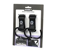 Dooky Pram Hooks Large Set of 2 Buggy Bag Hooks, Black | Adjustable straps made of faux leather, hooks made of powder-coated stainless steel aluminium, fastening, dimensions 9 x 5 cm