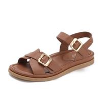Doolink Women’s Roman Cross Strap Sandals Soft Leather Buckle Flats