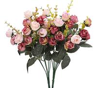 Doolitt Artificial Flowers,2 Bouquets Small Rose Silk Flowers for Wedding Decoration Vase Fake Flowers Arrangements(Pink