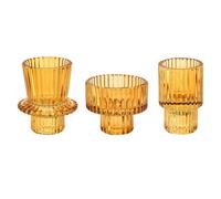 Doolitt Candle Holders Set of 3, Votive Glass Candle Stick Holders, Pillar Taper Decor Centerpiece for Table,Crystal Tea Light Candle Holders for Home Dinning Wedding Party Festival (3, Amber)