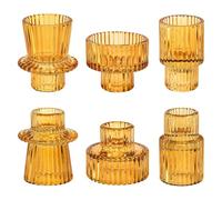 Doolitt Candle Holders Set,Votive Glass Candle Stick Holders, Pillar Taper Decor Centerpiece for Table,Crystal Tea Light Candle Holders for Home Dinning Wedding Party Festival(6, Amber)