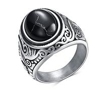 DOOLY Retro Jewelry Stone Rings For Men Titanium Steel Inlaid Three Colors Onyx Ring Men Domineering Ring