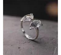DOOLY S925 Sterling Silver Sen Department Retro Style Ginkgo Leaf Finger Women's Open Ring