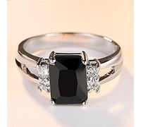 DOOLY Vintage Male Female Black Square Stone Ring Fashion Silver Color Wedding Band Crystal Promise Engagement Rings For Men And Women
