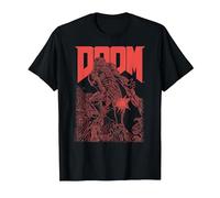 Doom Red Sketched Cover Art Retro Video Game T-Shirt, Men, Black, 5X-Large