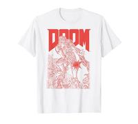 Doom Red Sketched Cover Art Retro Video Game T-Shirt, Men, White, 3X-Large