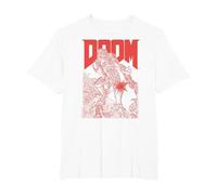 Doom Red Sketched Cover Art Retro Video Game T-Shirt, Men's Big and Tall, White, 3X Tall
