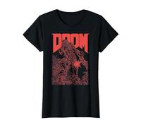 Doom Red Sketched Cover Art Retro Video Game T-Shirt, Women, Black, Medium