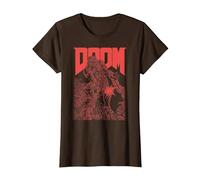 Doom Red Sketched Cover Art Retro Video Game T-Shirt, Women, Brown, 3X-Large