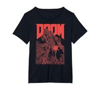 Doom Red Sketched Cover Art Retro Video Game T-Shirt, Women's Plus, Black, 2X